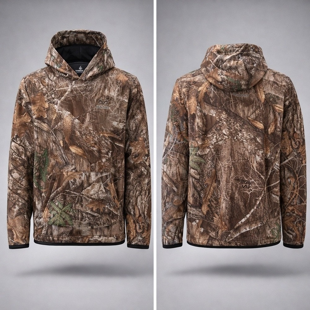 🍁Realtree Edge Camo Hoodie Kids XXL 18 Built-in Neck Gaiter Fleece Pullover Brow